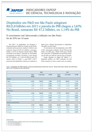 Boletim n.º 4 de Indicadores de Ciência, Tecnologia e Inovação em São Paulo, maio 2014