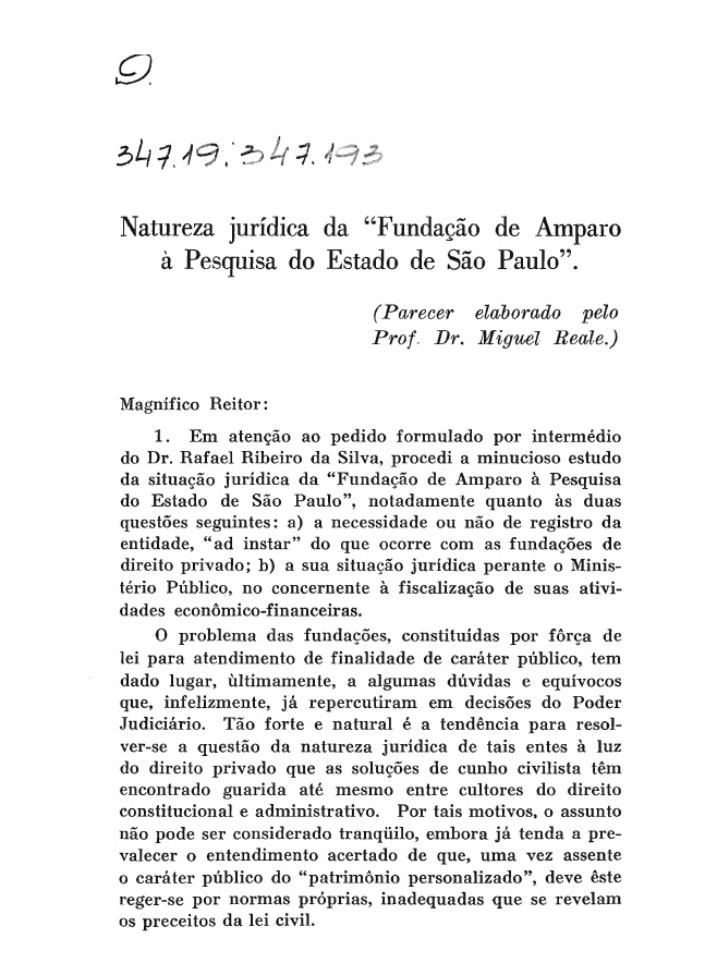 Natureza jurídica da Fundação de Amparo à Pesquisa do Estado de São Paulo
